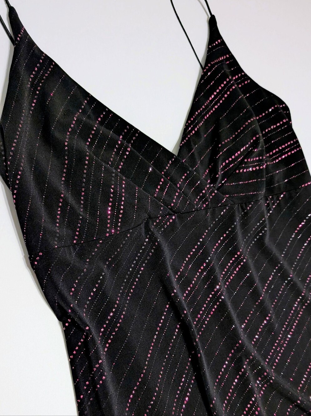 2000's City Triangles Asymmetrical Slip Dress Sparkle Glitter Black Pink USA XL